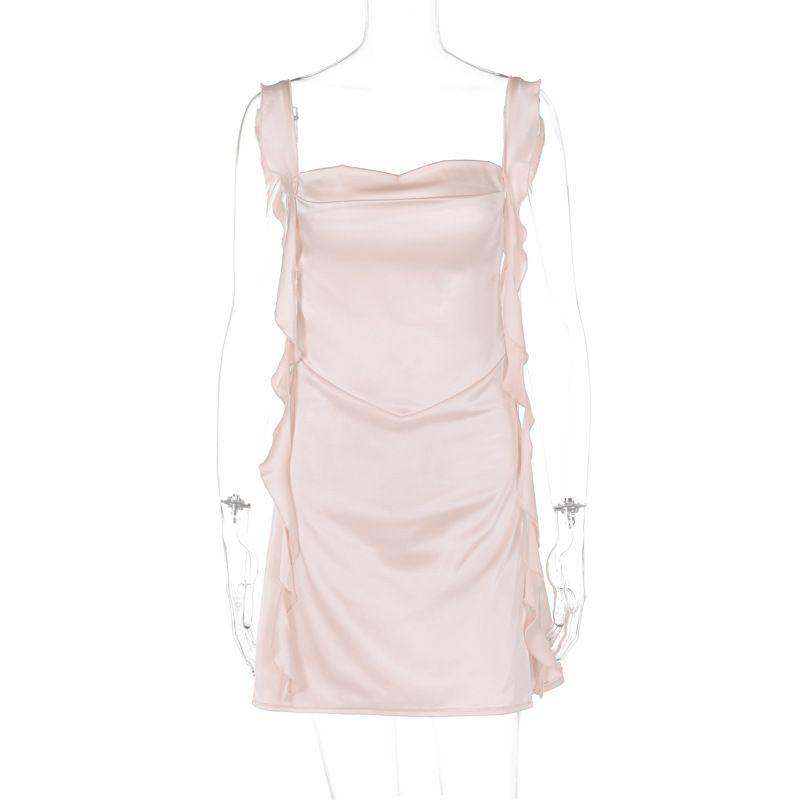 

Amazon Cross-Border Women clothes 2024 Summer New Product Fashion Sexy Backless Ribbon Solid Dress Foreign Trade Apricot L