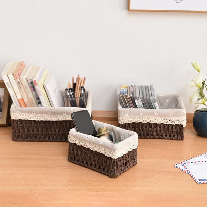 Wicker Storage Baskets Woven Kitchen Organizer Box Laundry Basket Snack Toy Storage Boxs Desk Accessorie Room Decor