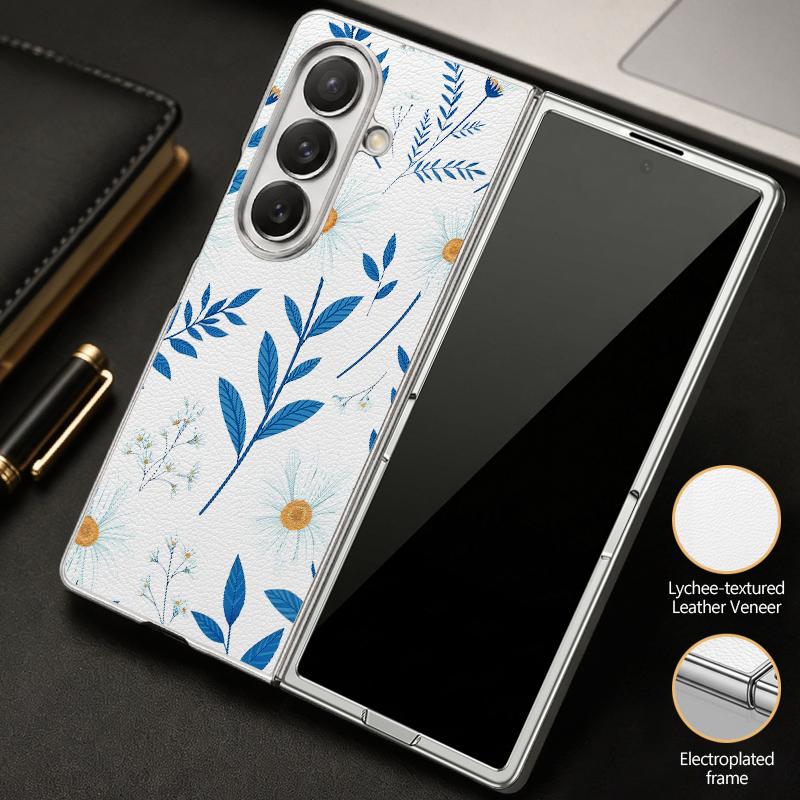Retro Leaves Flowers Case For Samsung Z Fold 8 Ultra 7 6 5 Hybrid 3in1 Leather Skin Plating Folding Phone Cover For Galaxy Z Fold8 Fold7 Fold6