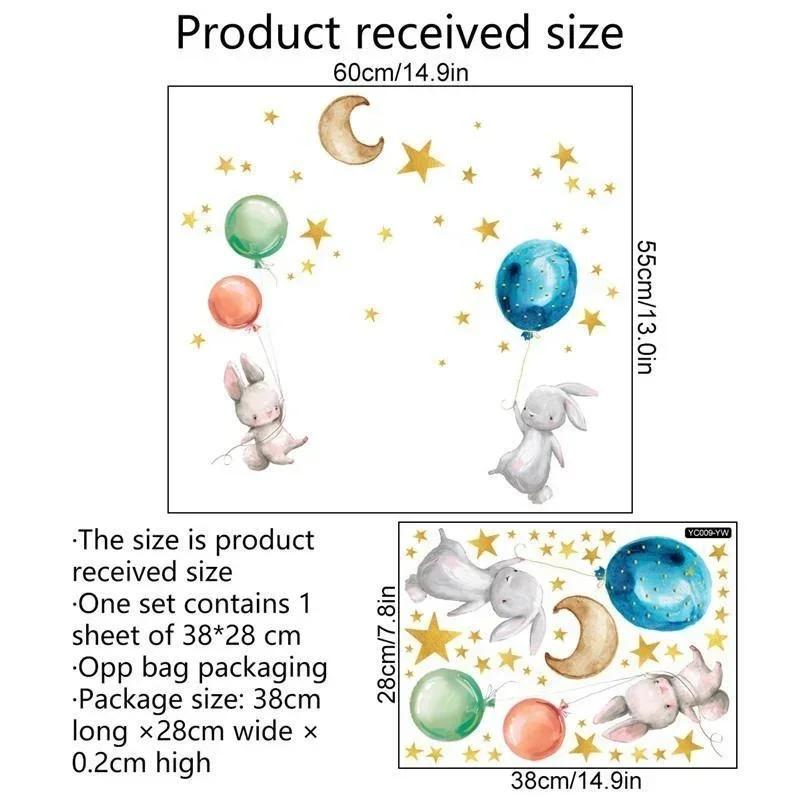 Nightglow Rabbit Sticker Rabbit Balloon Star Children's Wall Sticker Baby Girls' Bedroom Room Home Decoration Wallpaper 2024