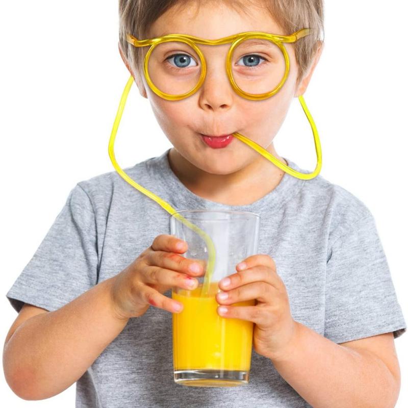 Plastic Straws Glasses Design Soft Drink Juice Straws Tube For Adult Chidren Cartoon