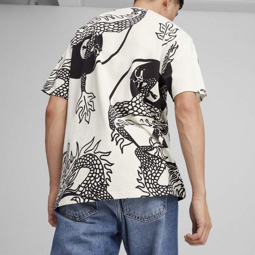 Puma X Staple Collaboration Ss24 Dragon Year Series Dragon Pattern Design Casual Loose Short Sleeve T-Shirt Men T-Shirts White 625097-65