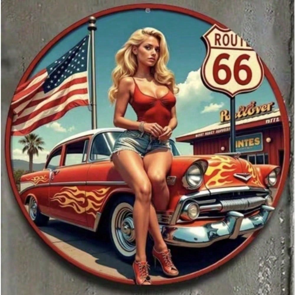 

Vintage Route 66 Gas Diner Metal Tin Sign Retro Wall Decor Garage Man Cave Bar Art