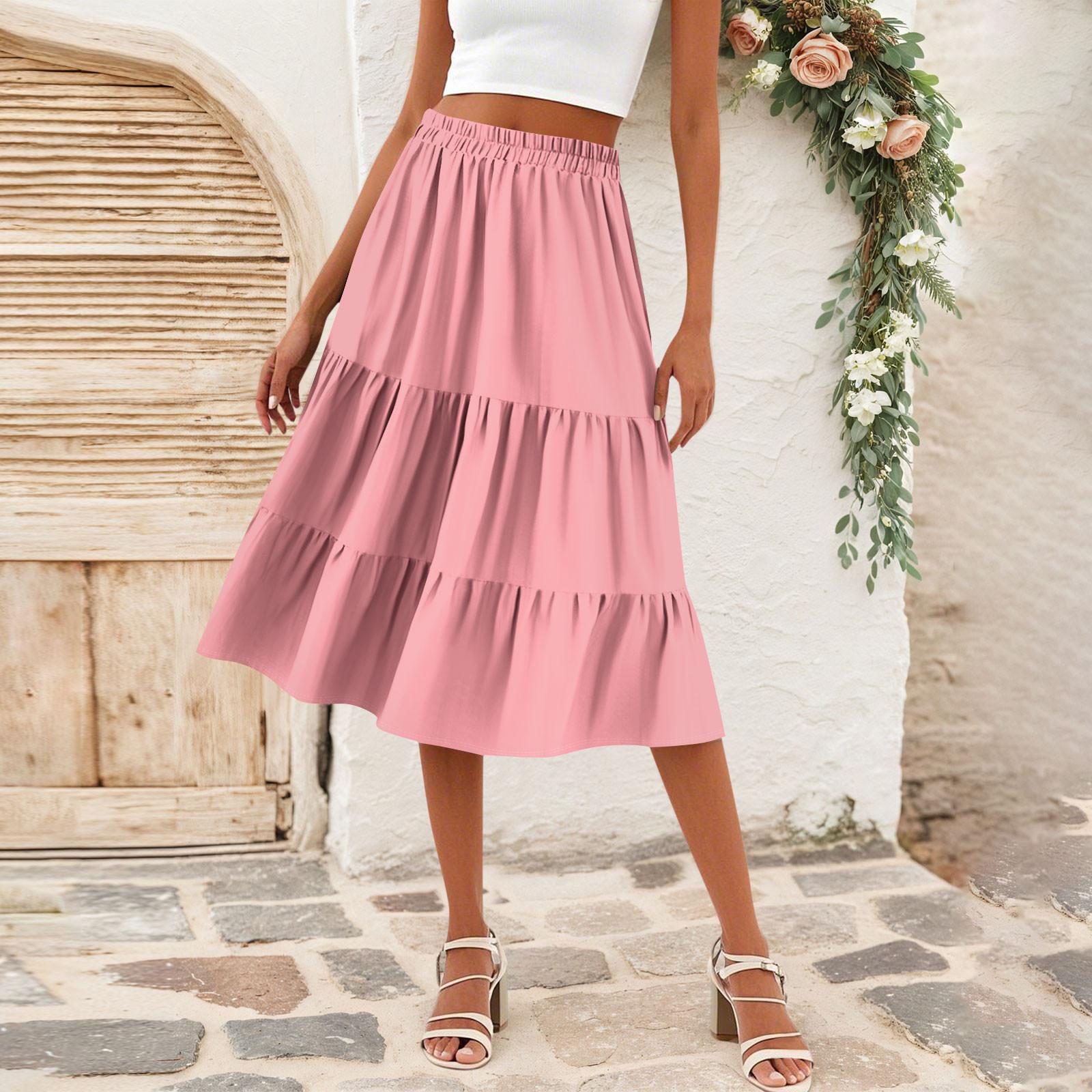 

Женская повседневная юбка А-силуэта с завязками на талии, однотонная юбка с карманами M розовый