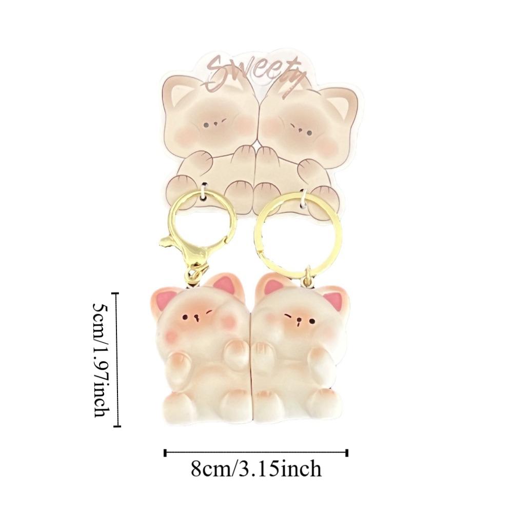 2pcs/set Magnetic Bear Keychains Cat Couple Pendants Funny Bag Charm  Car Key Accessories