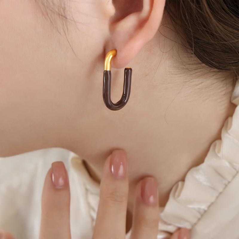 Retro U-Shaped Geometric Enamel Earrings - Non-fading 18K Gold Titanium Steel