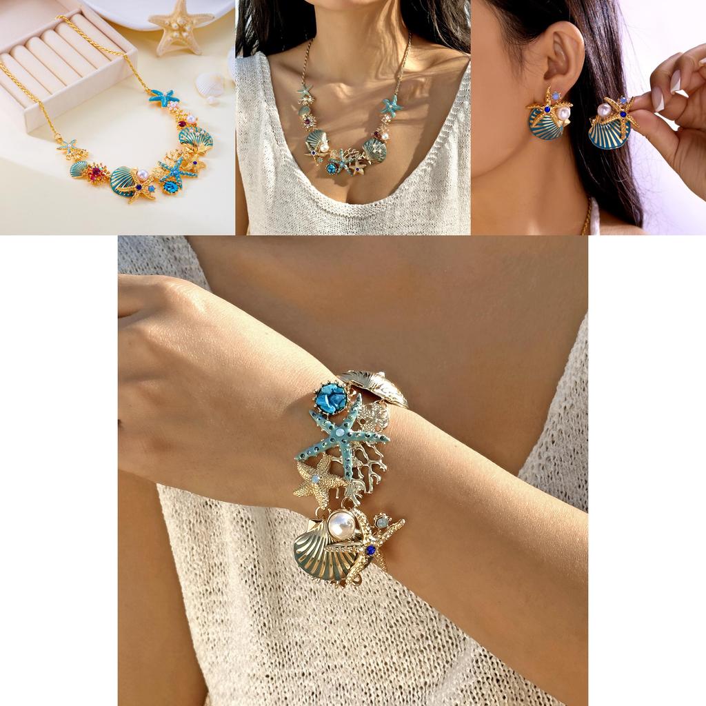Nautical Sea Star Jewelry Collection With Layered Chain And Shell Accents For Womens Chic Look