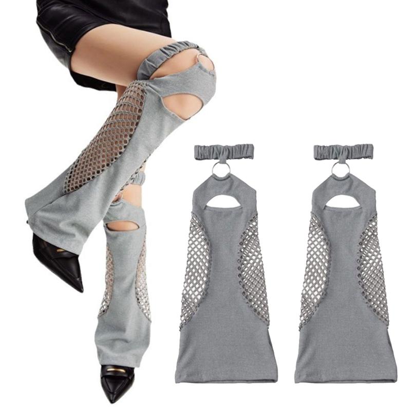 Women Harajuku Suspender Flared Leg Warmer Aesthetic Punk Garters Stockings Hollow Out Fishnet Leg Cover Streetwear