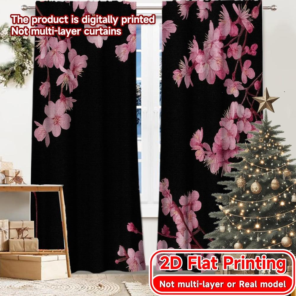 2 Stück, 2D-FLACHDRUCK Vorhänge (Ohne Stange) Blütenpracht Eleganz Weihnachtsfestival Kreative Vorhänge Maschinenwaschbarer Stoff