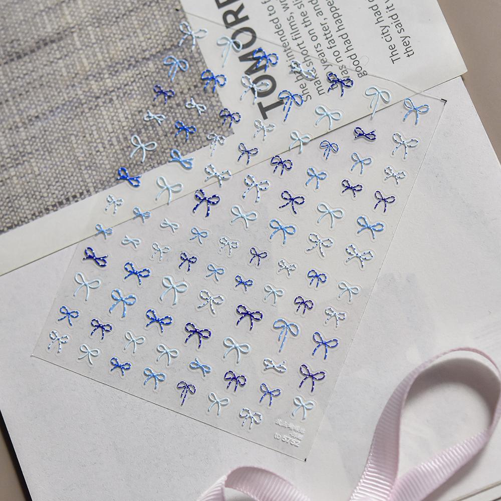 Relief nail stickers, modern minimalist nail stickers, blue polka dot bow nail decorations, colorful синий