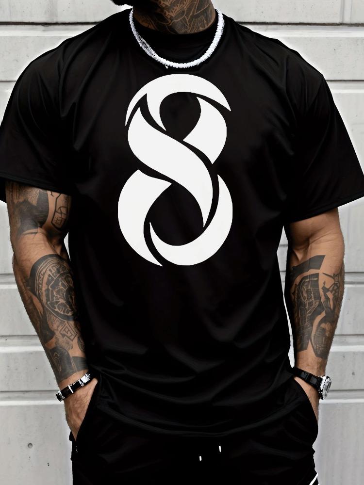 Stylish Twisted Number Eight Minimalist Front Graphic Print Unisexs Crew Neck Short Sleeve Tee Casual Daily Soft Basic Wear Top