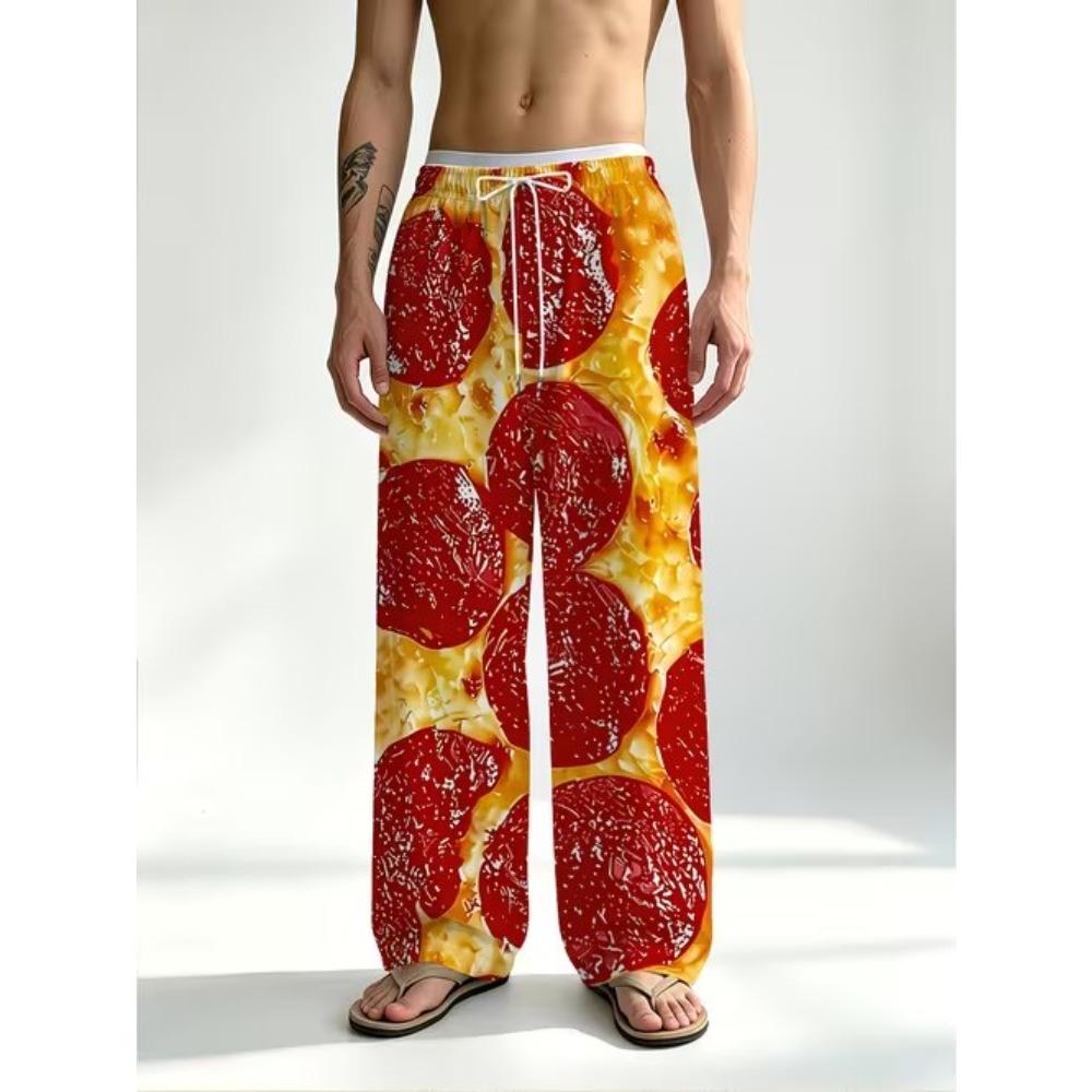 Men's 3D Food Pattern Printed Baggy Casual Trousers, Elastic Drawstring Waist with Pockets, for Spring Summer Home Outdoor Vacation