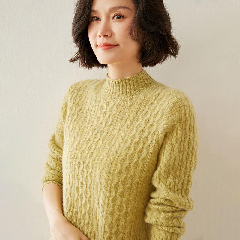 

Универсальный кашемировый свитер тонкой вязки «косы» с полувысоким воротником XL (fit for 130-150 jin)