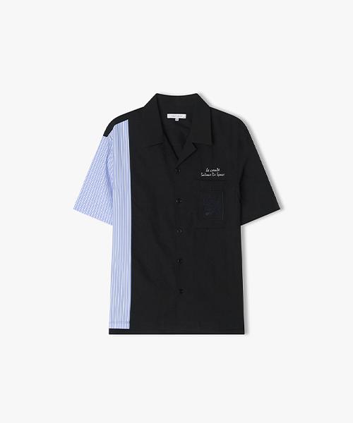 River Classy [25Ss] Llm31516 Black Open Collar Contrast Cutout Artwork Shirt 95