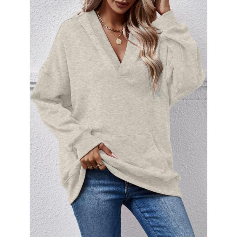 Women S Loose Fit Solid Color Long Sleeve Hooded Sweatshirt