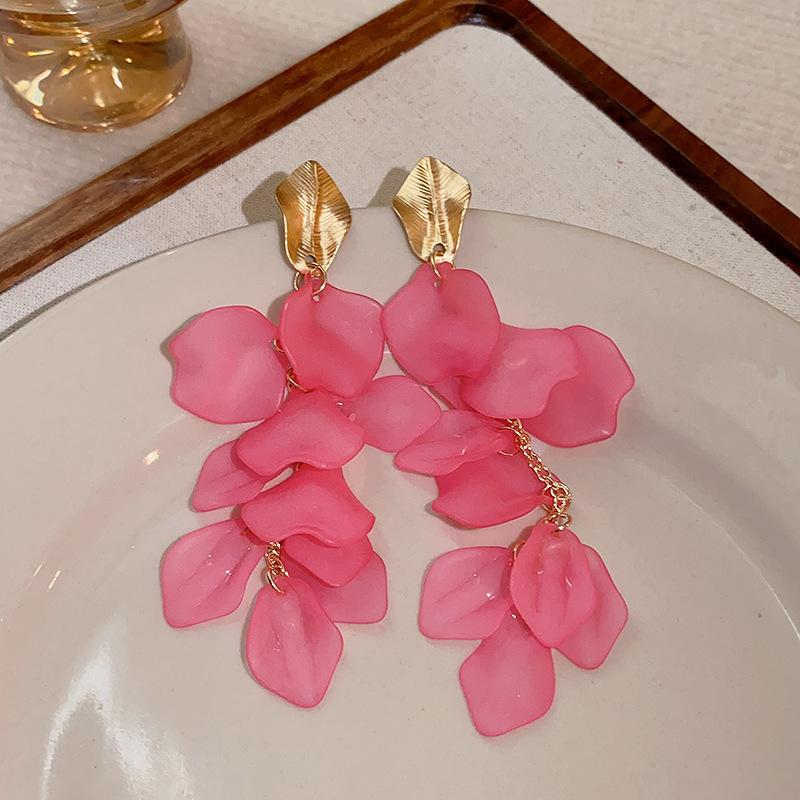 Acrylic leaf petal fringed earrings personalized creative design earrings fashionable versatile temperament earrings