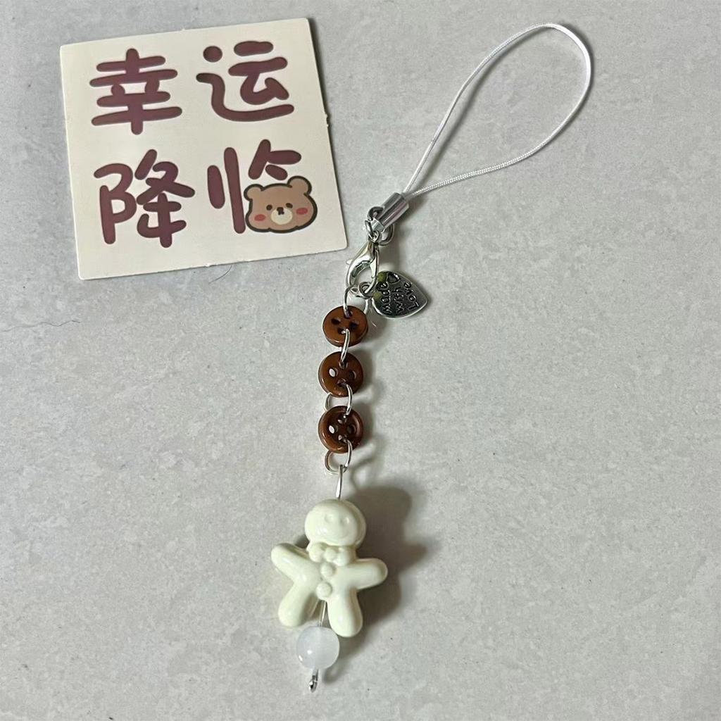 Simple Button Beaded Heart Charm Pendant Chain Phone Strap Pocket Keychain Strap Hangings Decoration for Key Bag Purse