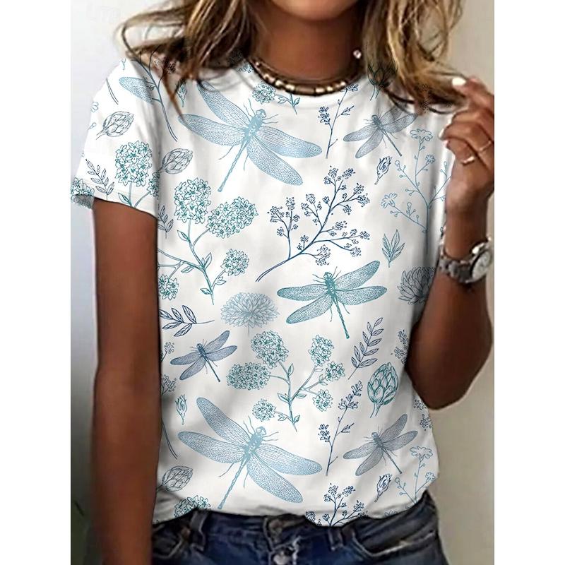 

Жіночі футболки з красивими квітковими принтами Футболки з короткими рукавами Топи 3D-принти Сорочка з круглим вирізом Літній повсякденний жіночий одяг Одяг 8XL