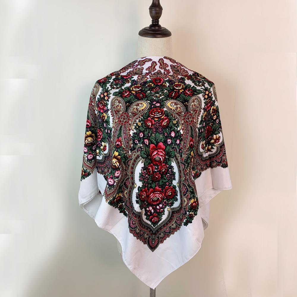 100*100cm Russian Style Floral Print Square Scarf for Women