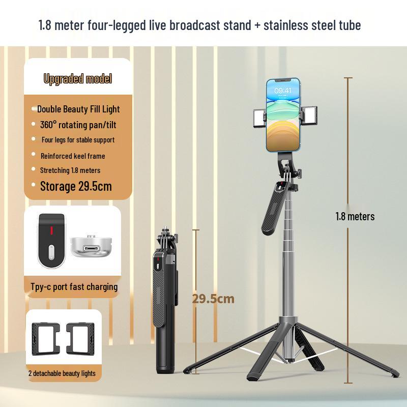 1.8m P185 Anti-Shake Stabilizer Gimbal for GoPro - Multi-Function Selfie Stick & Aluminum Alloy Tripod for Live Broadcast