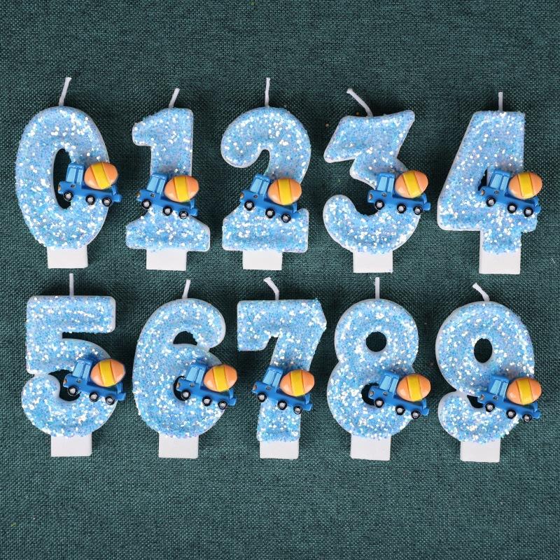 Engineering Vehicle Theme Birthday Number Candle Creative Insert Cake Decoration Handmade Number Candle 0-9