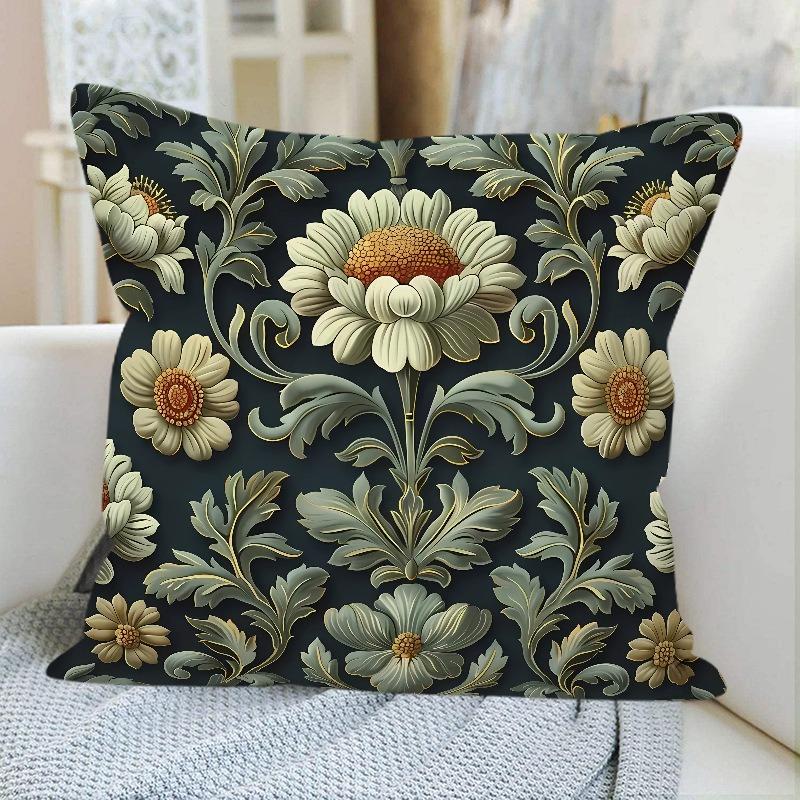 Artistic Floral Print Pattern Home Decor Pillowcase Bedroom Living Room Sofa Decoration Polyester Cushion Cover With Zipper