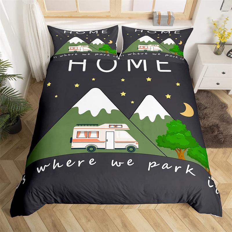 

Пододеяльник для кемпинга из микрофибры Galaxy Stars Moon Happy Camping Одеяло для кемпинга Camper Truck Geometry Mountain Trees Комплект постельного белья EU single(135x200cm)