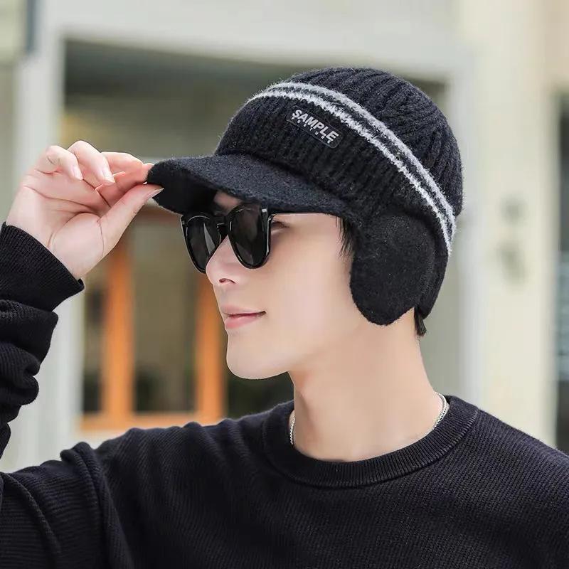 

WTEMPO Ear Protecttion Autumn Winter Windproof Cold-proof Warm Soft Hats Men s Solid Color Plush Outdoor Cycling Knitted Hats 1pc чорний