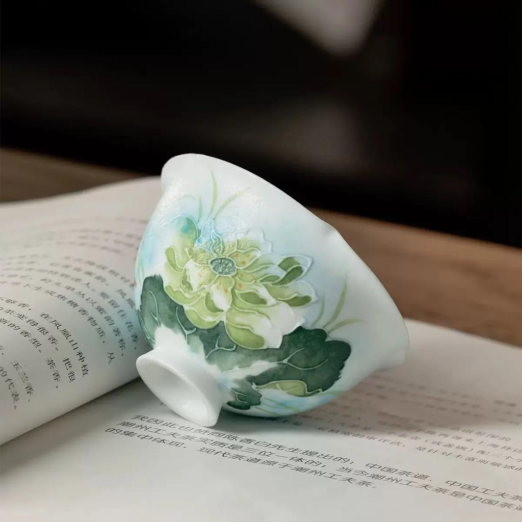 110ML Snowflake White Hand Painted Arita Yaki Hepan Yingbo Blue Household Ceramic Cover Bowl KungFu TeaSet Flower Mouth Tea Bowl