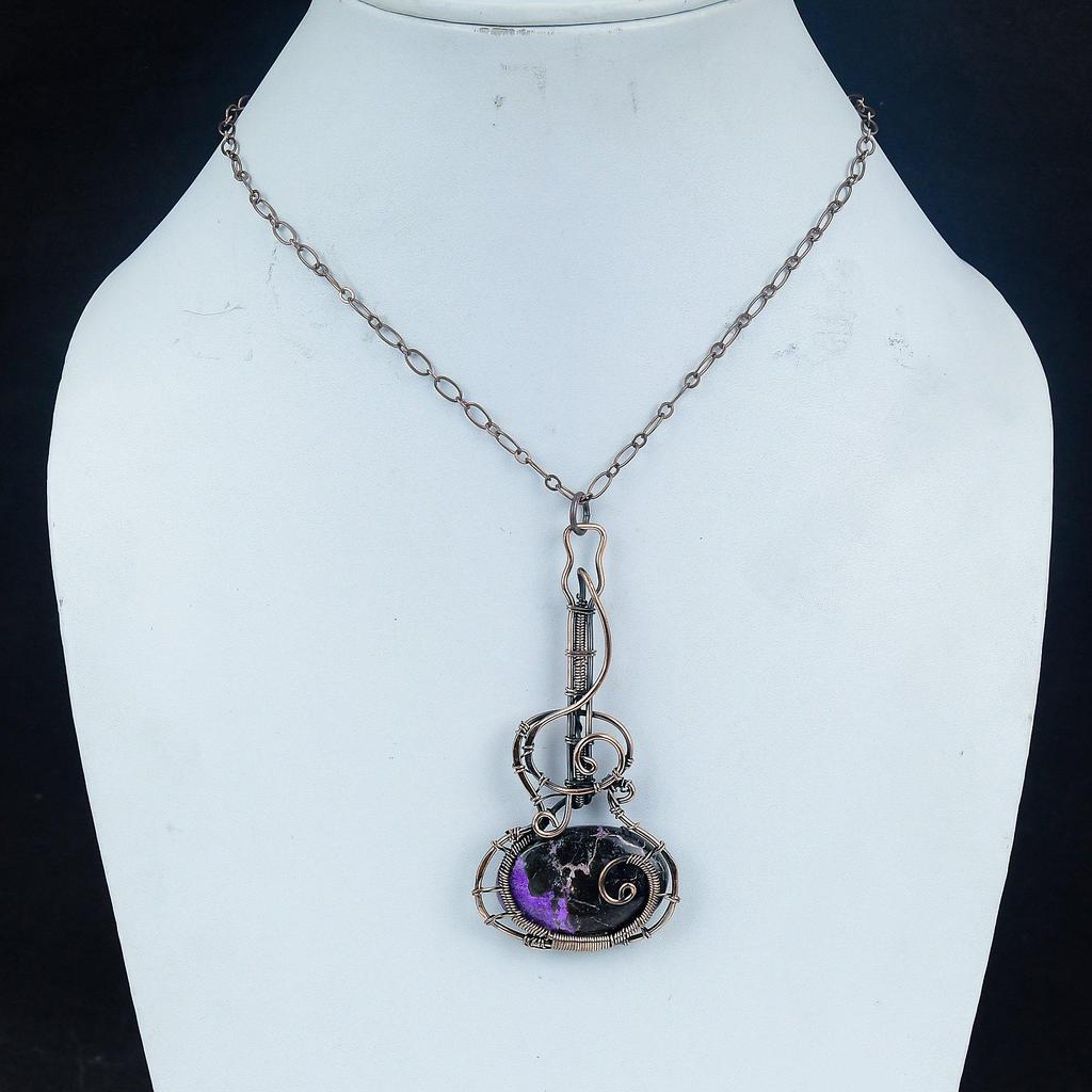 Charoite Handmade Gemstone Pendant, 999 Copper Wire Wrapped Pendant Antique Jewelry, For Engagement Gift