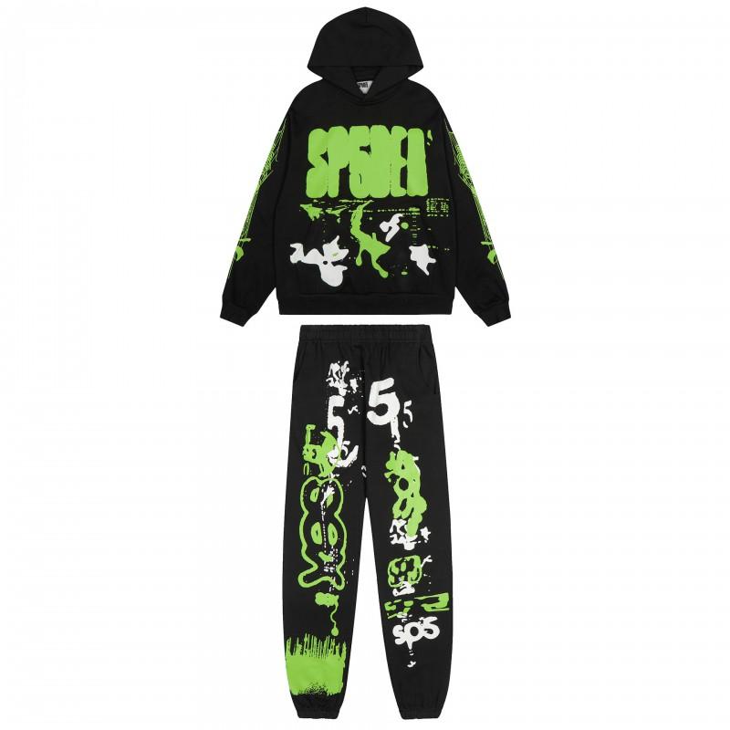 Men Women Casual Hooded Sweatshirt Jogger Pants Set With Foamed Star Letter Print Cotton Blend