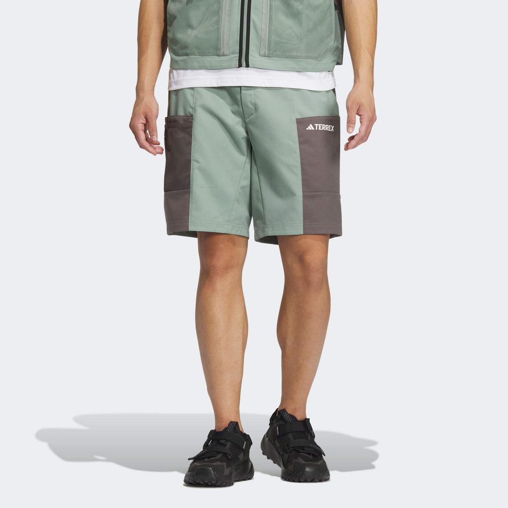 Adidas Dwr Colorblock Logo Zip Straight Cargo Shorts Men Bottoms Green IS0280