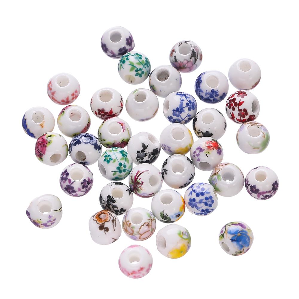 10-20pcs Flower Pattern Round Ceramic Beads Necklace Loose Spacer Beads For DIY Bracelet Charm Crafts Jewelry Making Findings