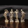 1/4 st Vintage Klassiska Figurer Handgjord Solid Mässing Fyra Antika Kinesiska Skönheter Staty Skrivbordsdekor Samling Gåva