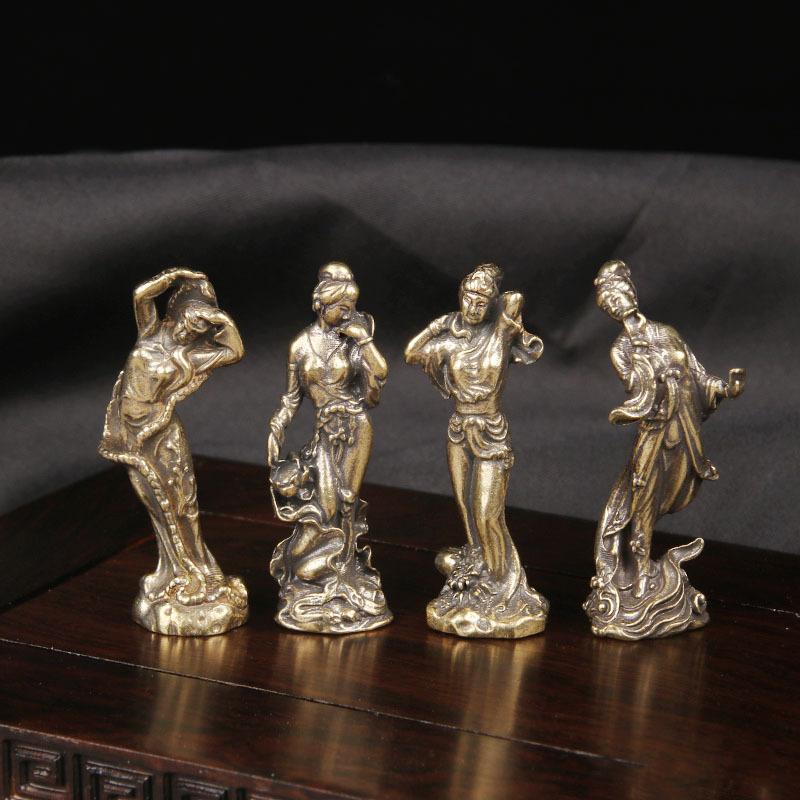1/4Pcs Vintage Classical Figurines Handcrafted Solid Brass Four Ancient Chinese Beauties Statue Desktop Decor Collection Gift