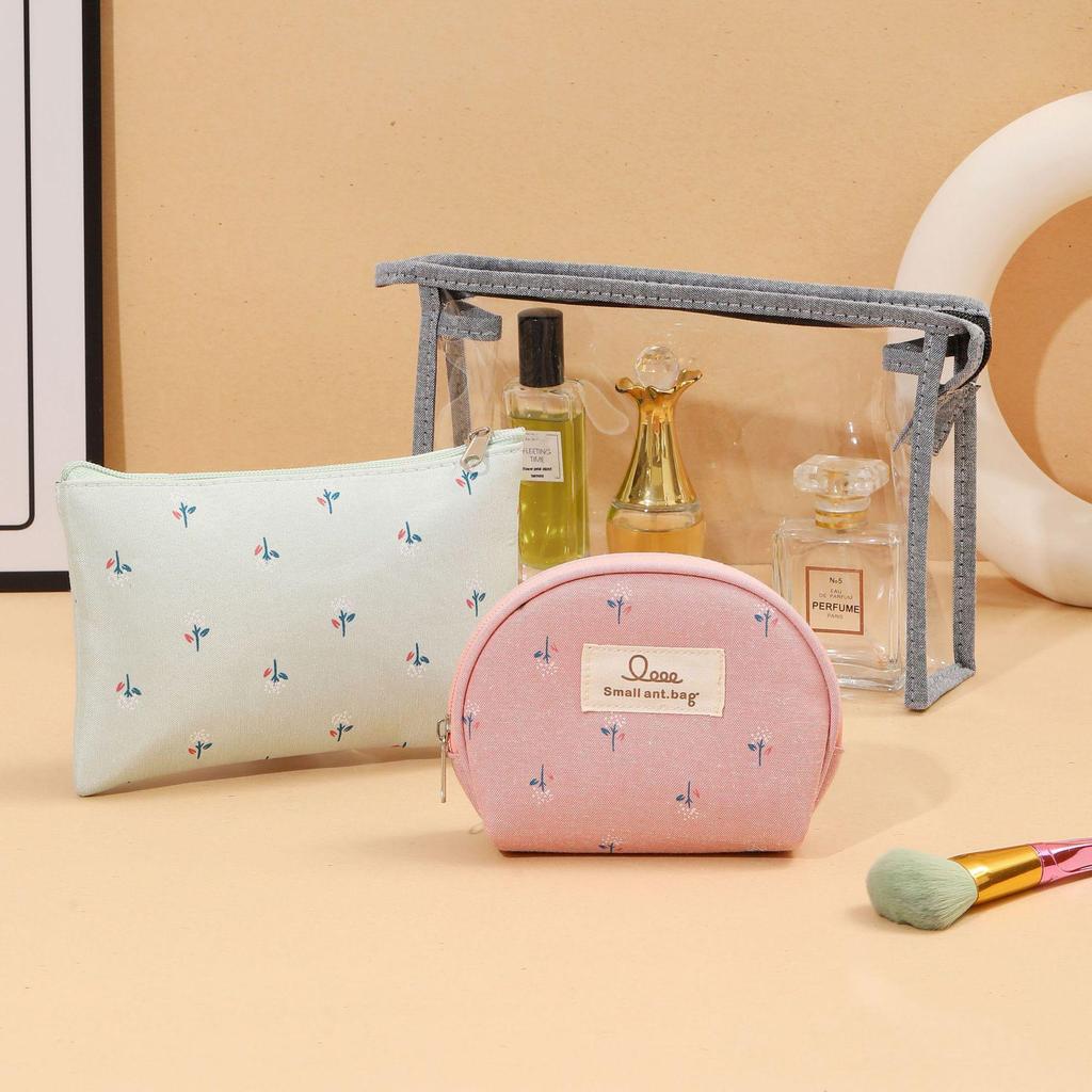 Transparent PVC Makeup Bag Canvas Set - 3-Piece Travel Toiletry & Storage Bags for Women