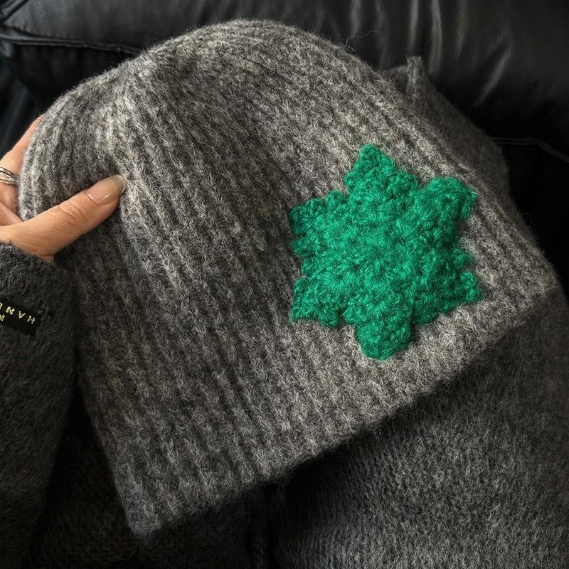 Woolen Snowflake Cap With Breathable Design For Cold Season Women