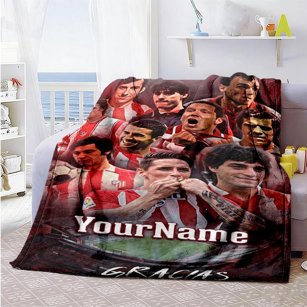 Atletico Madrid Customize Text Blanket Cozy Customizable Blanket Soft Warm Cozy Throw For Livingroom Living Room Sofa Bedding Four Seasons Universal