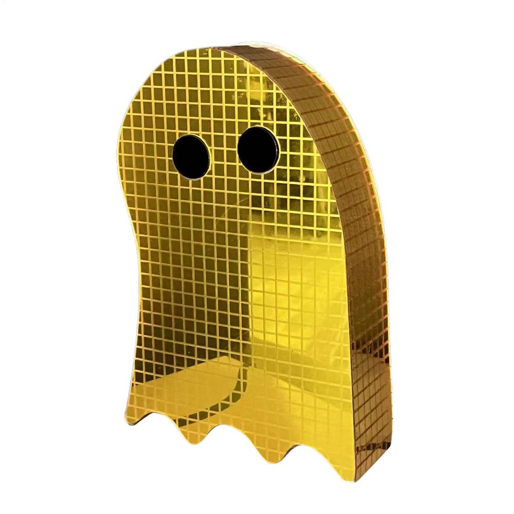 Glitter Disco Ghost Mirror Decor Sparkling Halloween Tabletop Sign for Bedroom, Bookshelf, Party Spooky Reflective Decoration