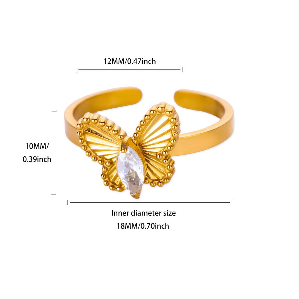 Dainty Four Leaf Clover Butterfly Stainless Steel Rings Gold Color Anti Fading Ring for Women Jewelry Wedding Accessories Gifts