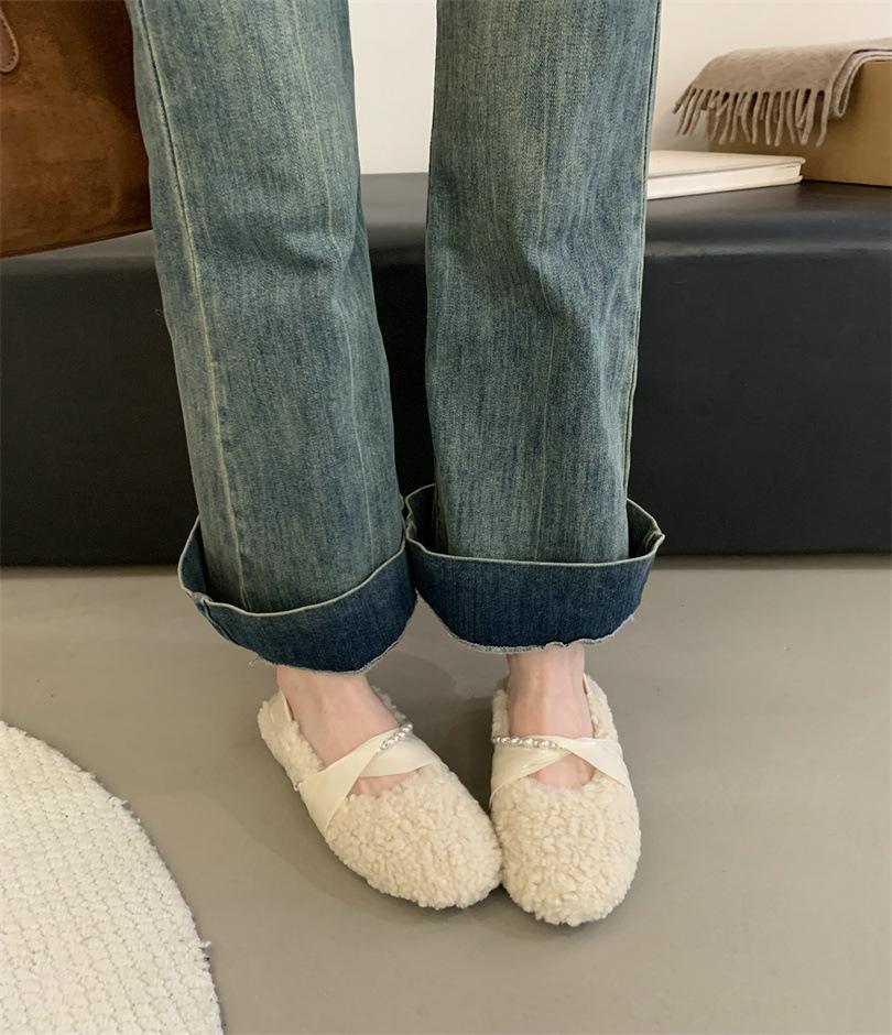 velvet beanie shoes women's autumn and winter cotton boots 2025 new winter velvet cotton shoes one pedal lazy fluffy shoes