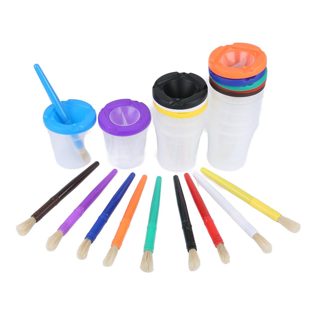 10 Stück Auslaufsichere Farbbecher Kindermalset mit Pinseln für Kleinkinder Kinder Vorschule