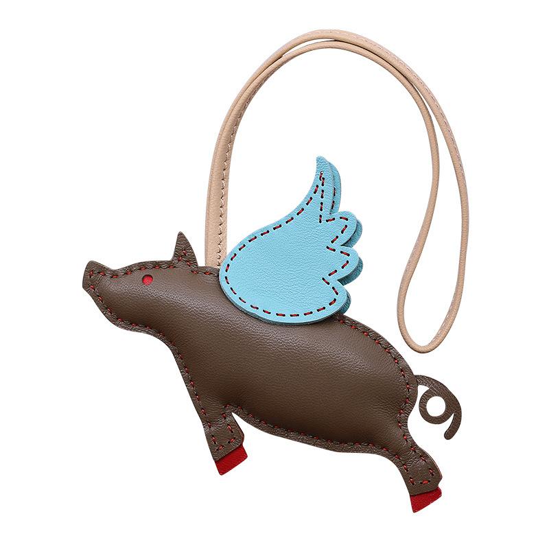 Cow Leather Keychain Pendant for Ladies Fly Pig Bag Charm Handmade Handbag Pendant Car Decorate Bag Accessories