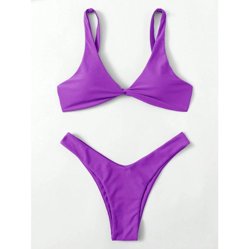 Solid Tie Sexy Bikini 2026 Padded Bra High Leg Bandage Push Up Bikini Set Brazilian Swimsuit Women Swimwear