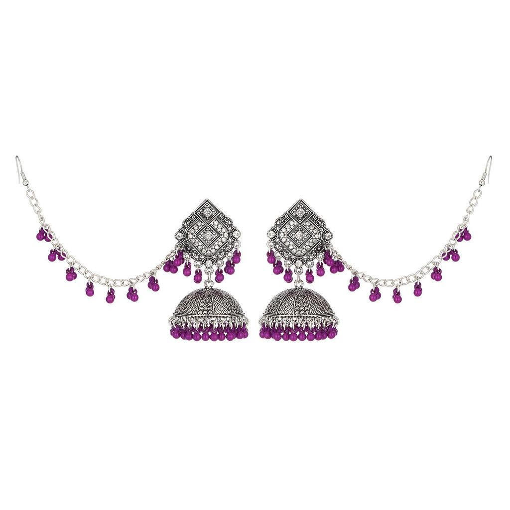 Retro Ethnic Rhinestone Tassel Earrings & Hair Chain Jewelry Set