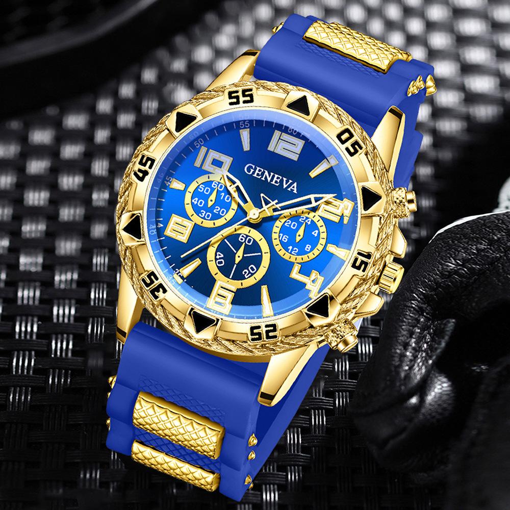 Geneva Blu-ray Glass Men's Watch Steel Belt Quartz Watch Three-eye Business Leisure Watch