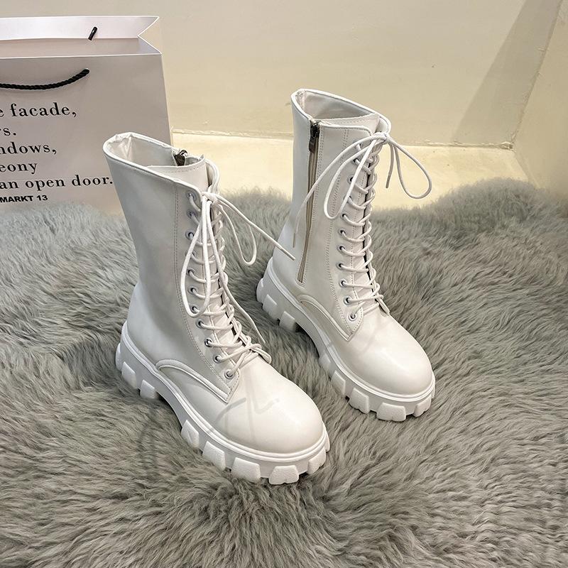 British style heightening Martin boots high top 2025 autumn small man thick-soled single boots foreign trade white medium tube women's boots