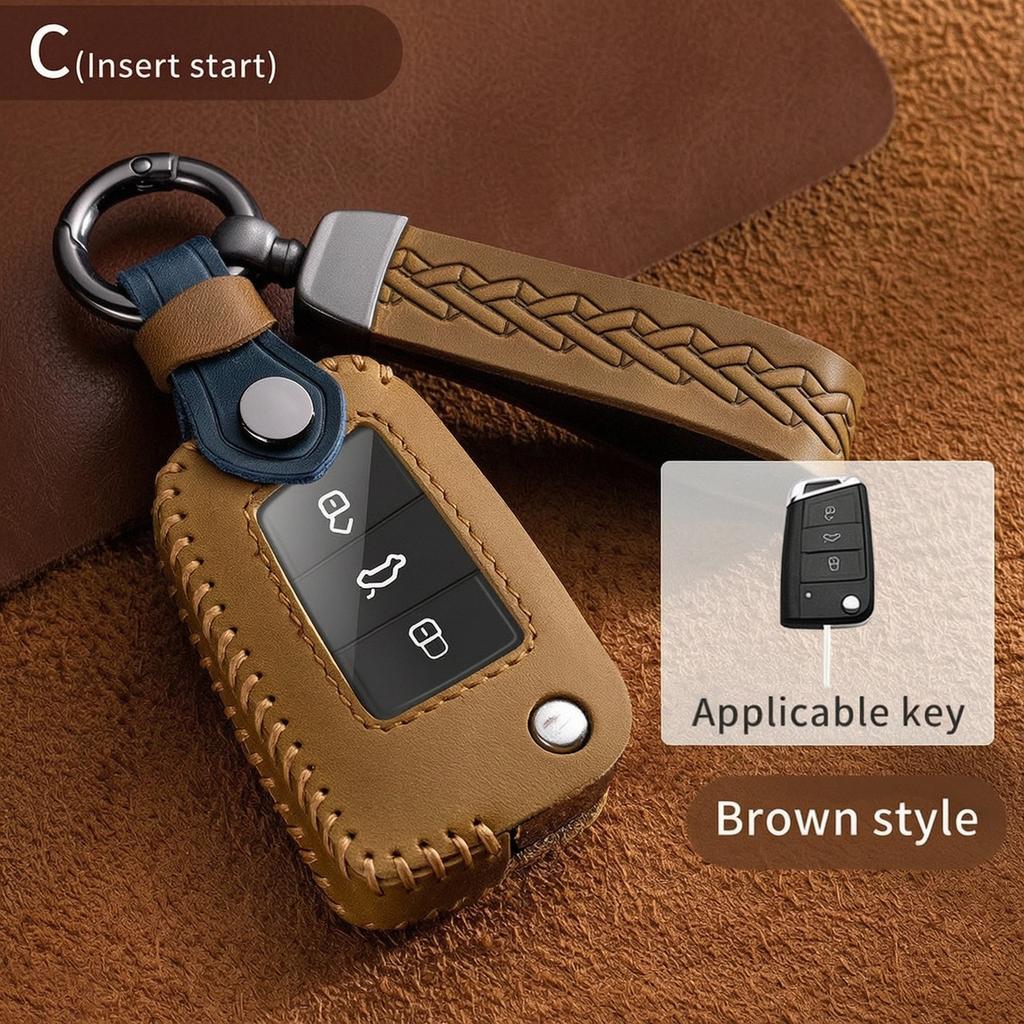 Leather Key Fob Case For Vw Volkswagen Tiguan L Touareg Teramont Tayron T-Roc Magotan B8 Phideon Cc Key Cover Protector Shell