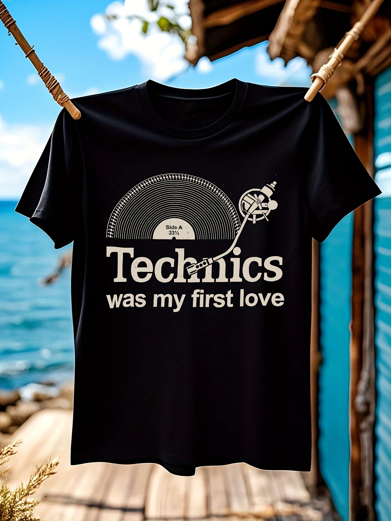 Vintage DJ Turntable Graphic T-shirt - Technics Was My First Love Retro Music Tee L