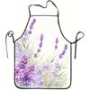 1pc Lavender Violet Floral Print Apron, Durable and Easy To Clean, Adjustable Waistband, Polyester Material, for Kitchen Cooking, Gardening, Orchard P
